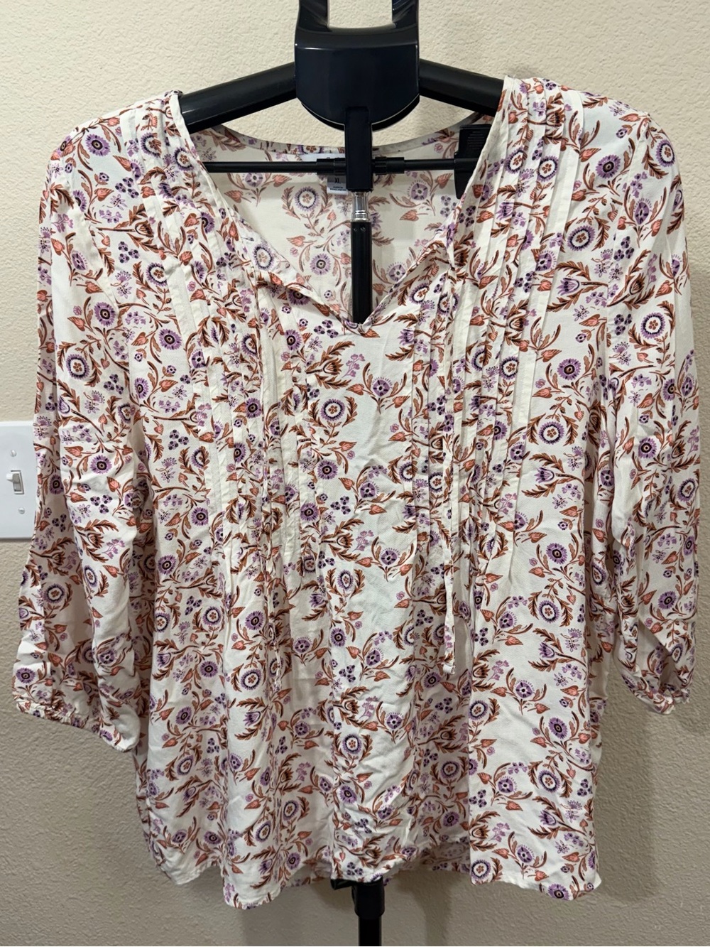 Boho Floral Pintuck Peasant Blouse XL | Cottagecore Coastal Grandma Travel